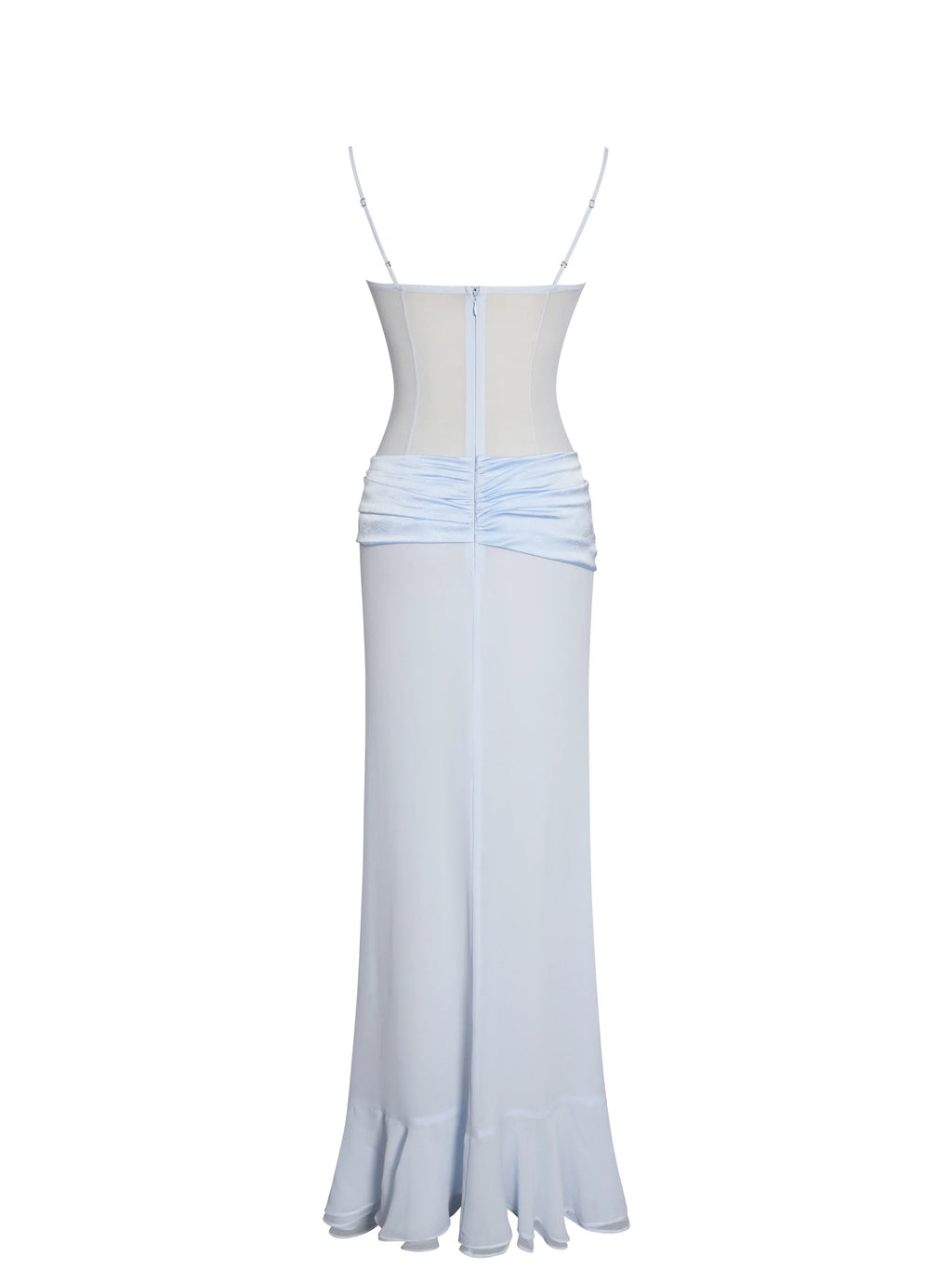 Lacy Blue Ruched Breast High Slit Chiffon Dress