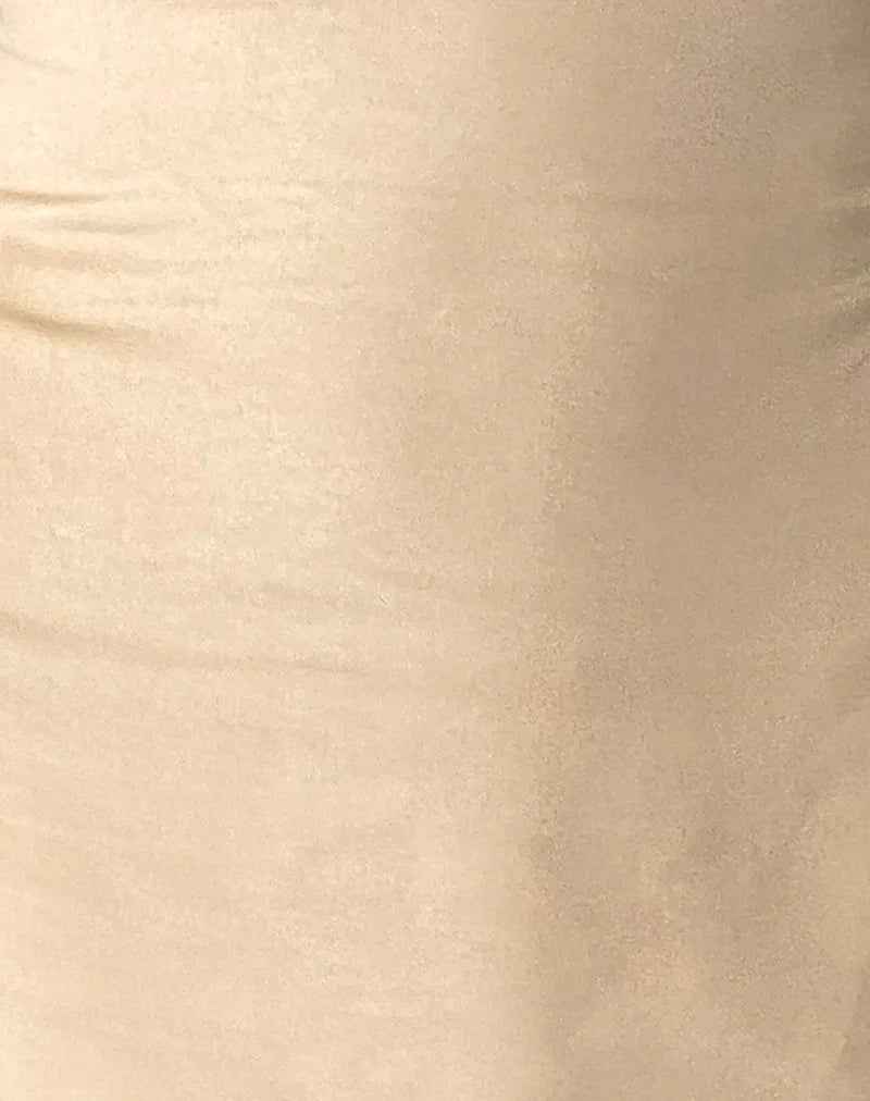 Isolda Satin Halterneck Mini Dress in Champagne with Rosette