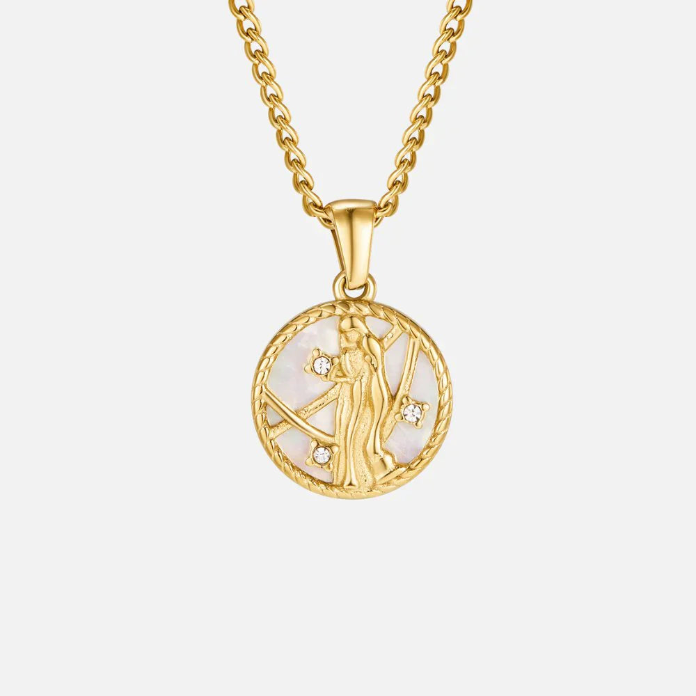 Vioraia White Shell Zodiac Coin Necklace
