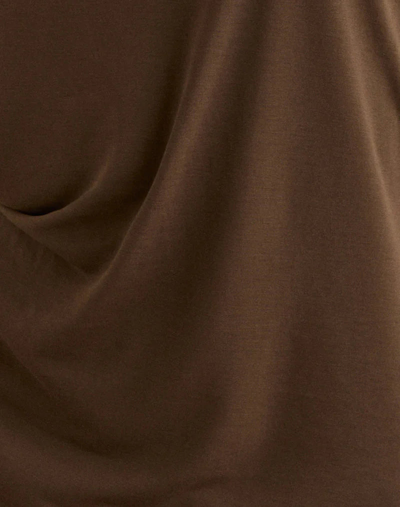 Amelina Backless Asymmetric Mini Dress in Dark Brown