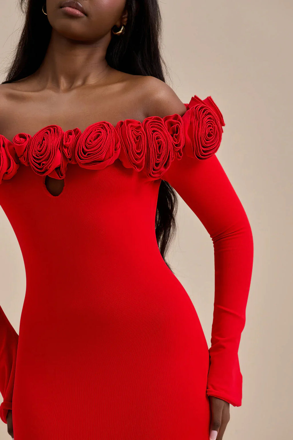 AINSLEIGH BARDOT ROSE MAXI DRESS | RED