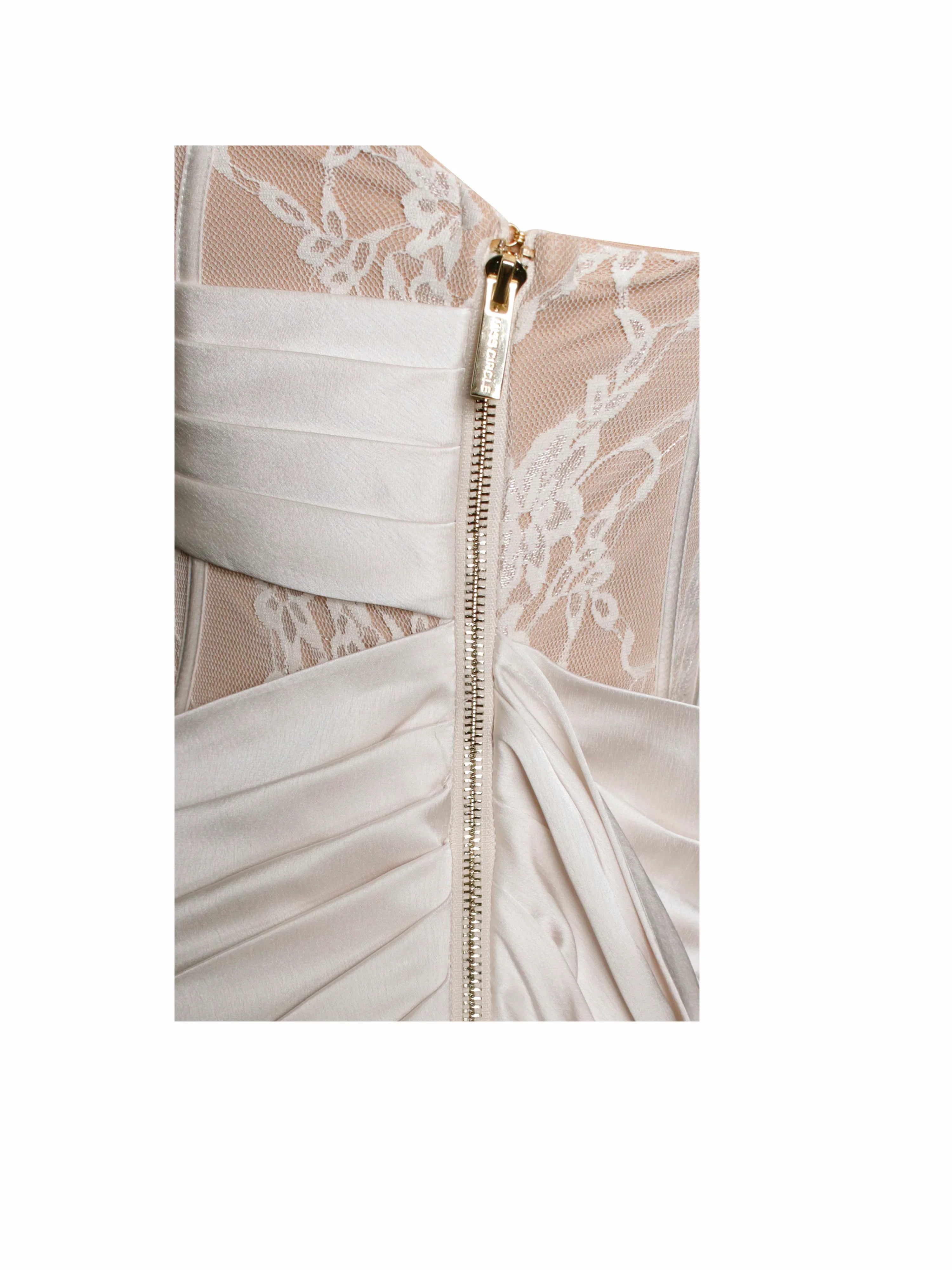 Callie Pearl White Lace Satin Corset High Slit Gown