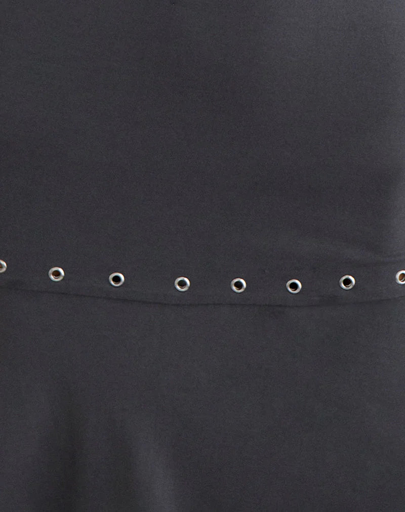 Nakime Halter Mini Dress with Eyelets in Jersey Charcoal Grey