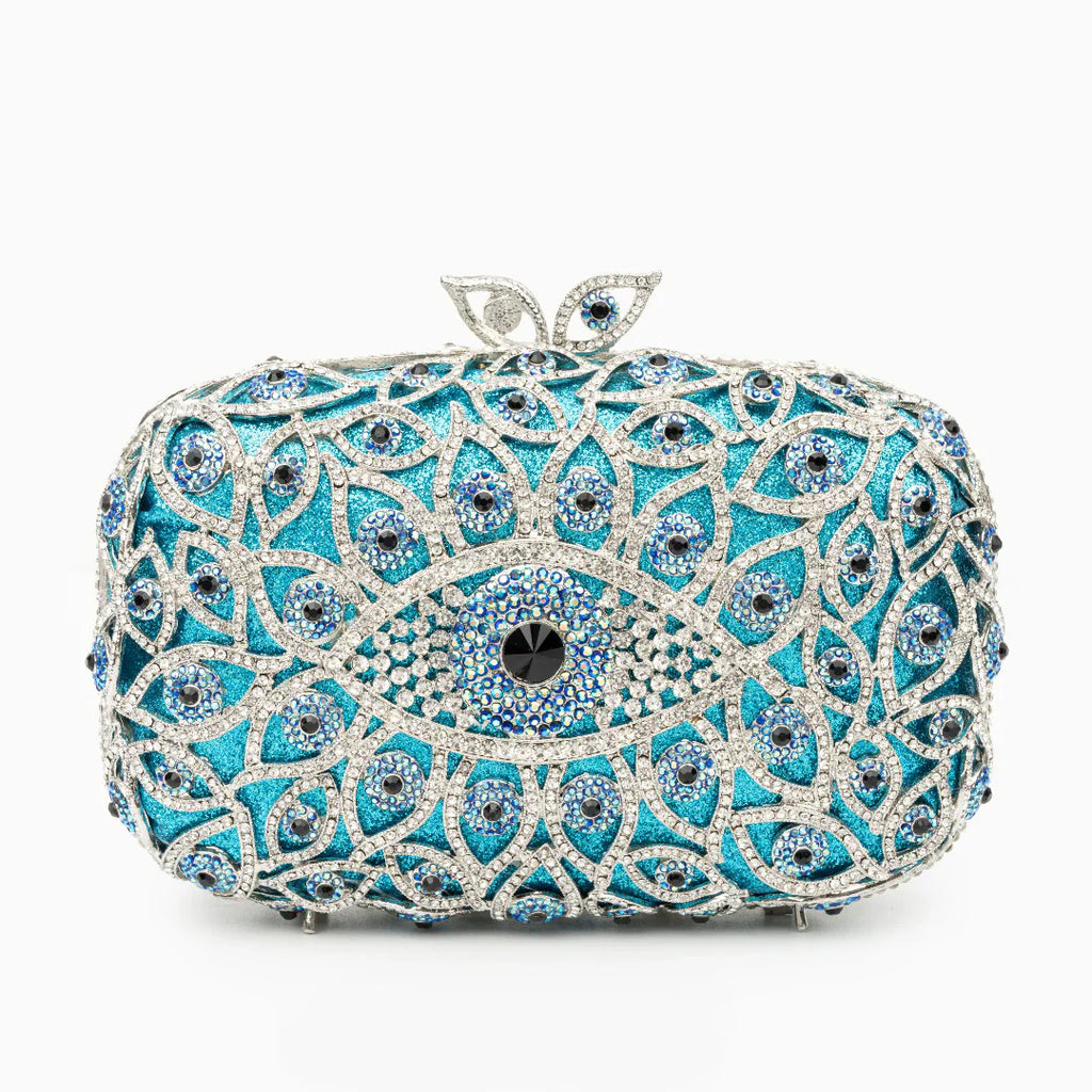 Vioraia Crystal Evil Eye Clutch Bag - Sky Blue