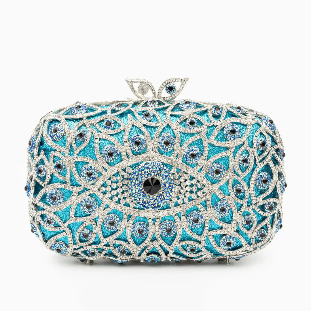 Vioraia Crystal Evil Eye Clutch Bag - Sky Blue