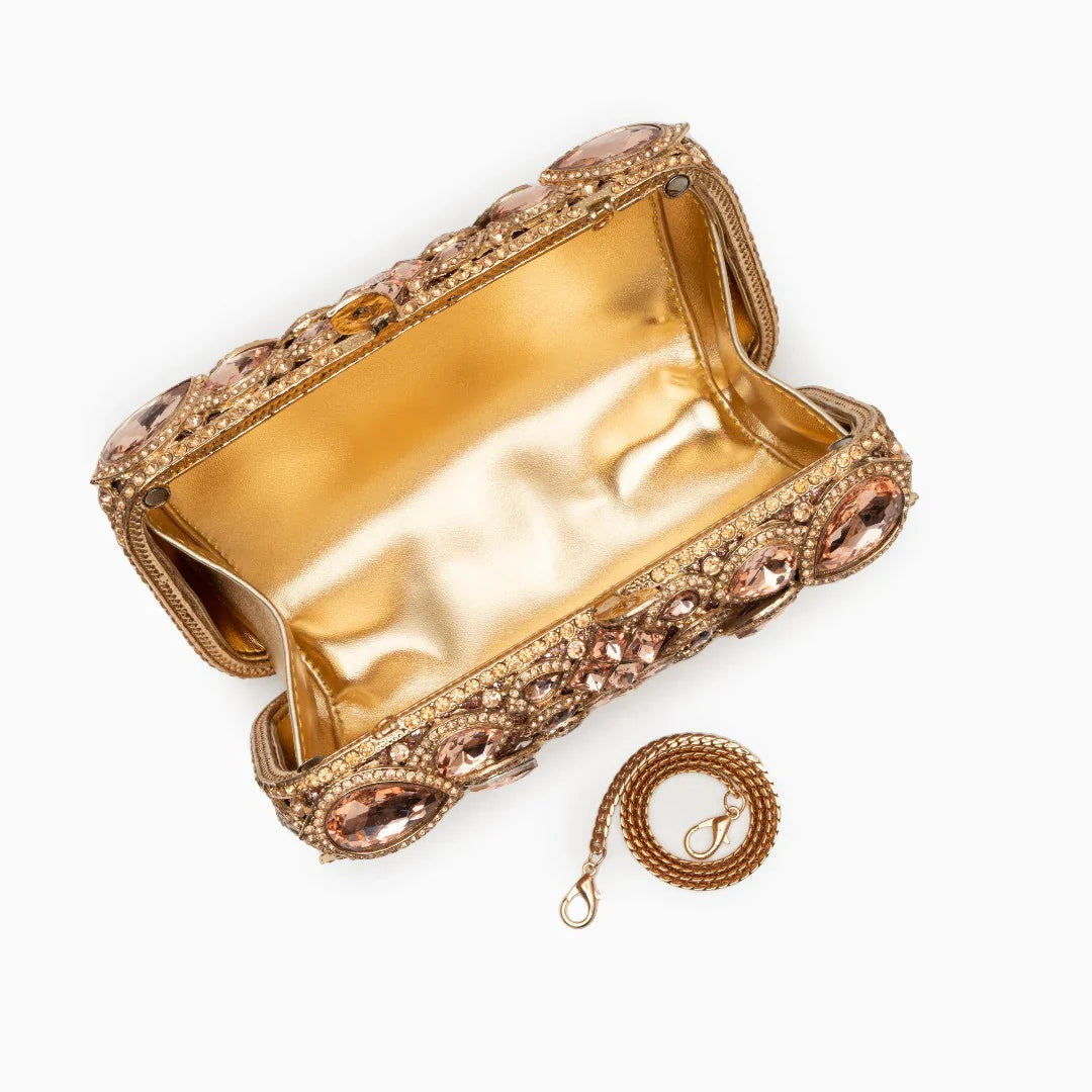 Vioraia (CS) Reina Rhinestones Crystals Clutch Bag - Rose Gold