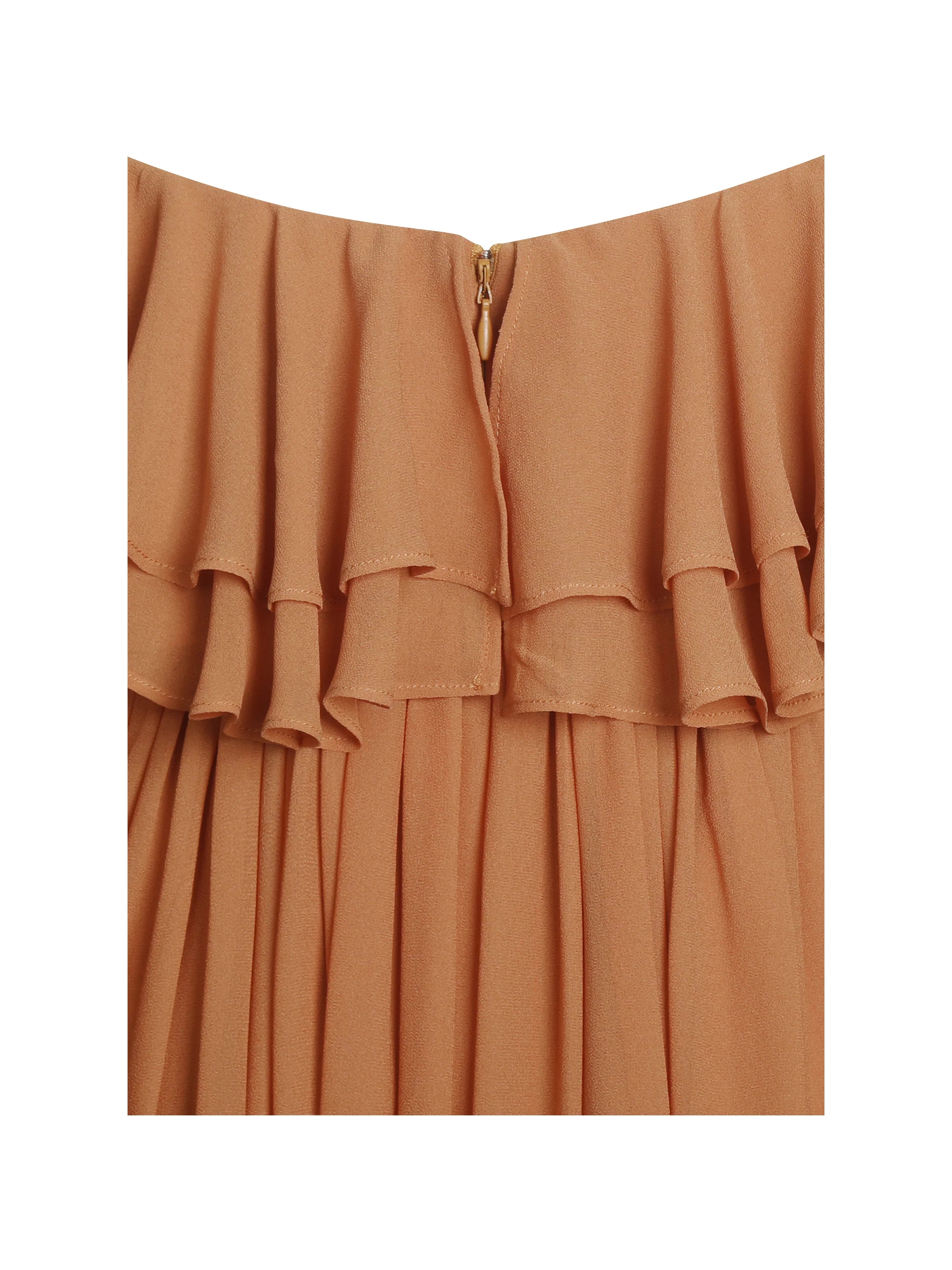 Kaela Brickwork Off Shoulder Chiffon Maxi Dress