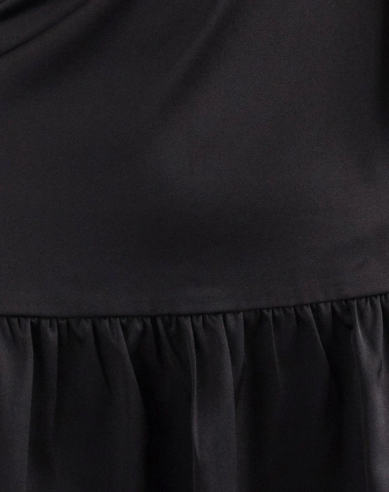 Distia Plunge Puff Mini Dress in Black