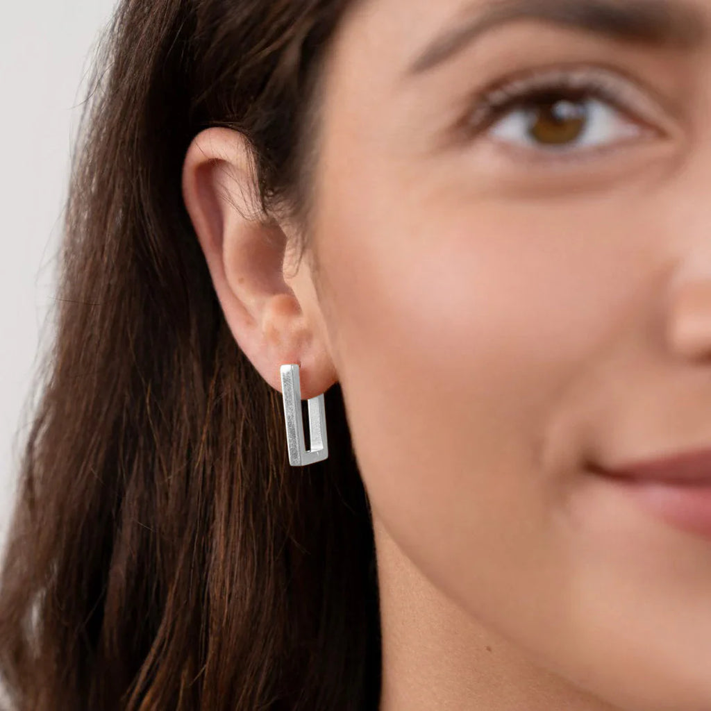 Vioraia Silver Rectangle Hoop Earrings