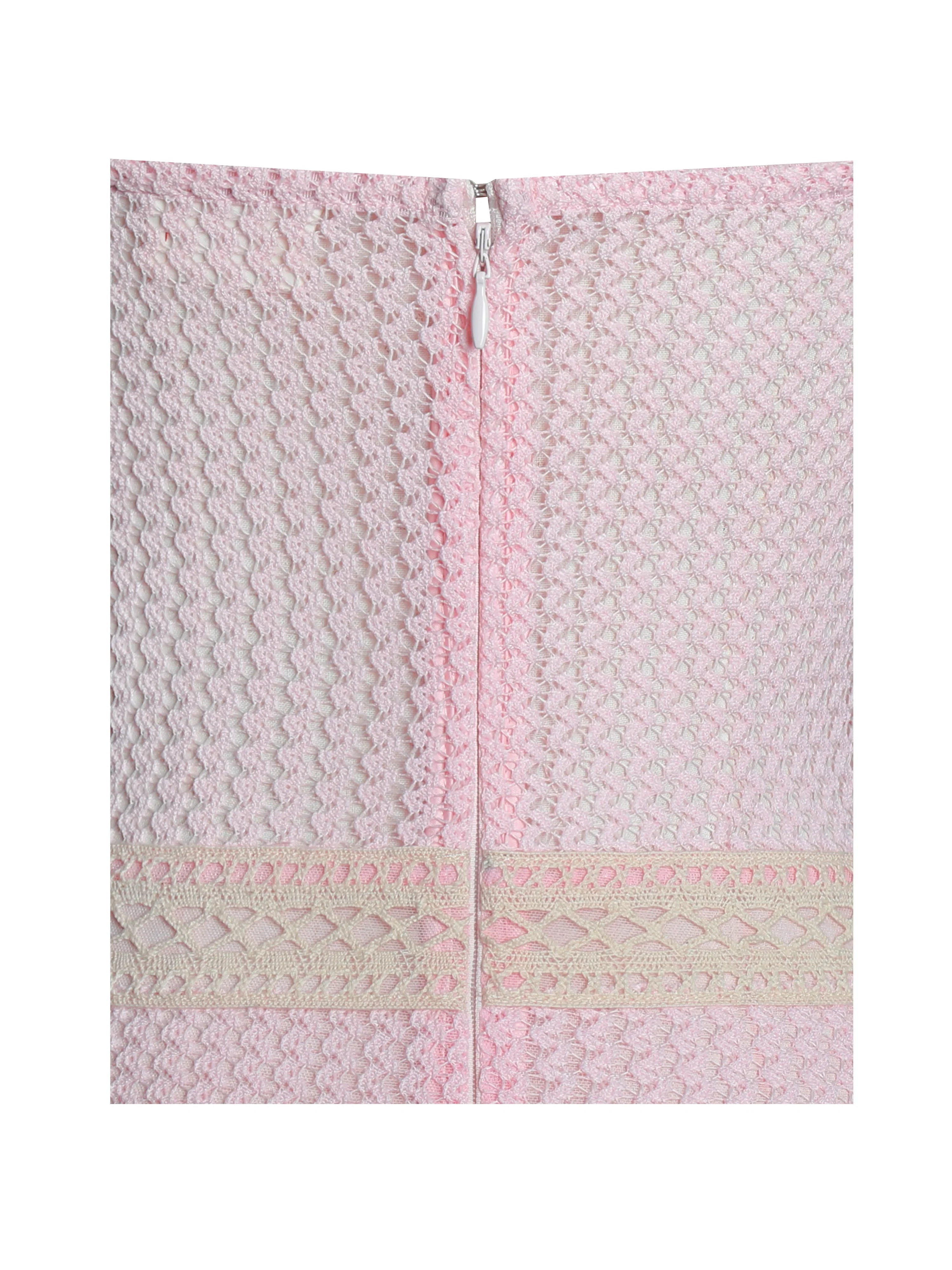 Pallas Pink Lace Trim Crochet Mermaid Maxi Dress