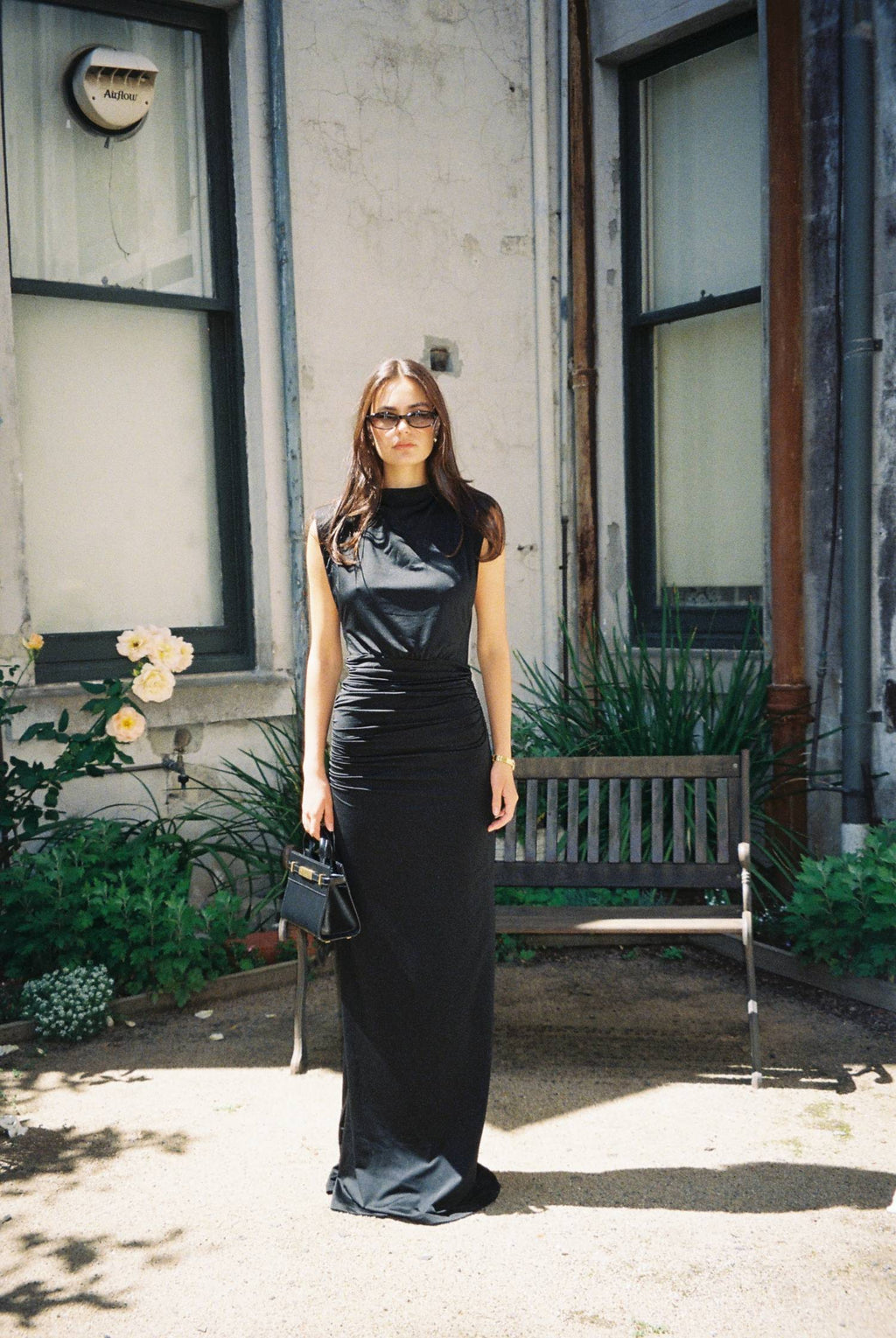 Structured Shoulder Gown | Black