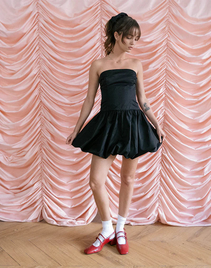 Krayofa Puffball Mini Dress in Black