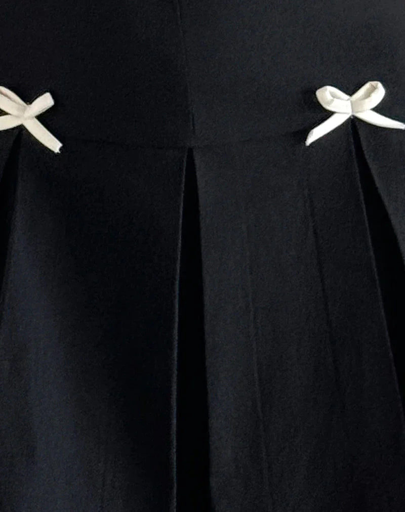 Radeta Mini Dress in Black with Ivory Bows