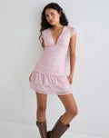 Mowgli Cap Sleeve Mini Dress in Baby Pink with Micro Polka Black