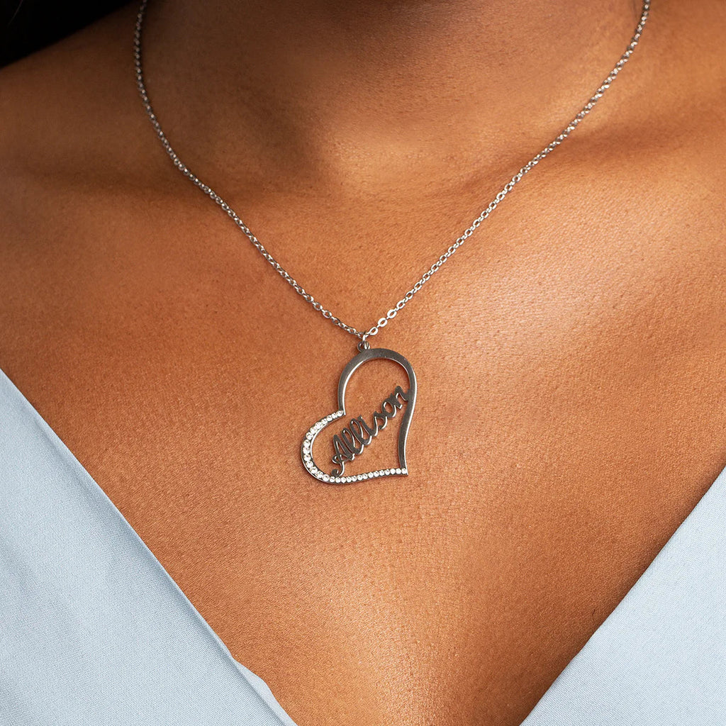 Vioraia Sparkling Name In Heart Necklace