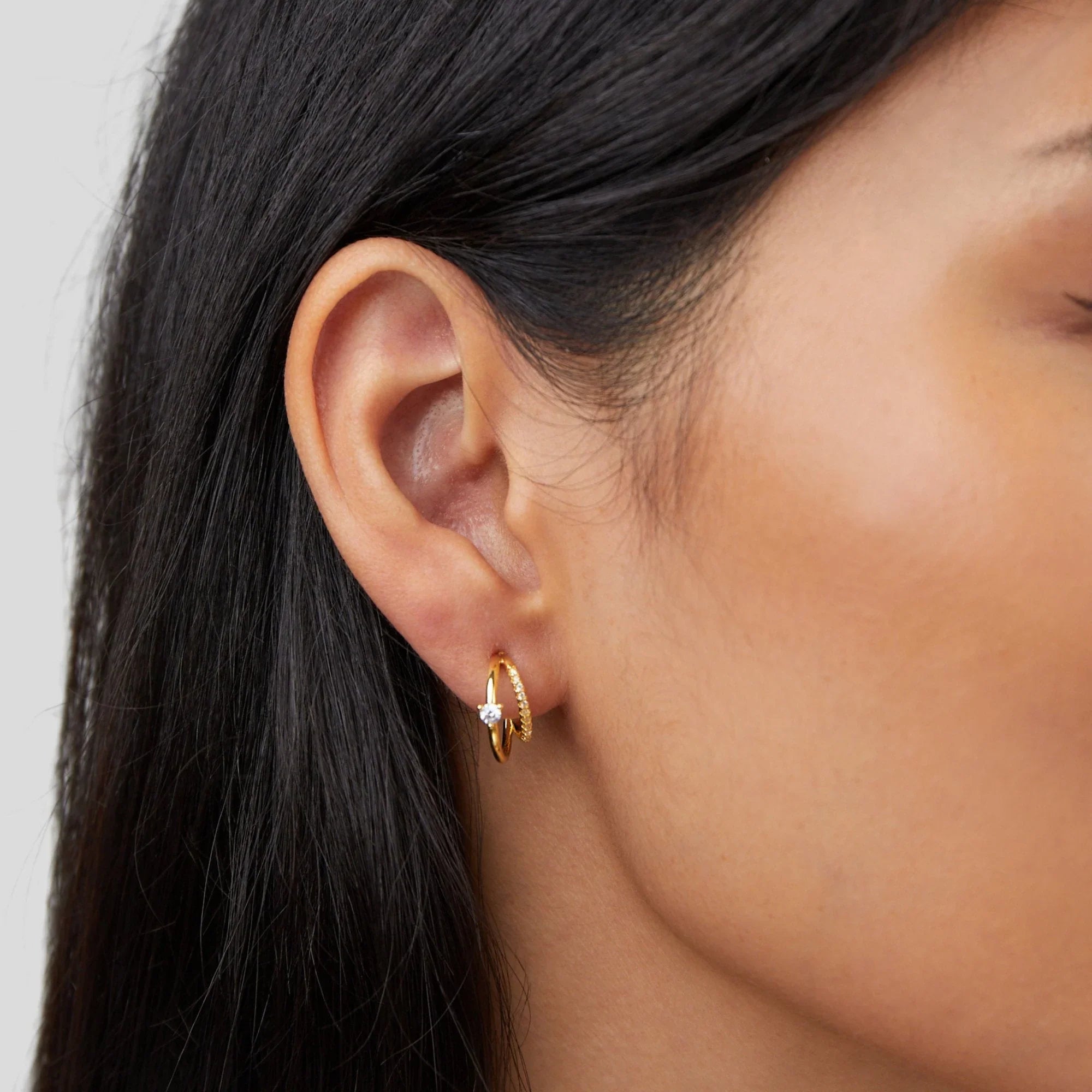 Vioraia Layered Crystal Gold Hoop Earrings