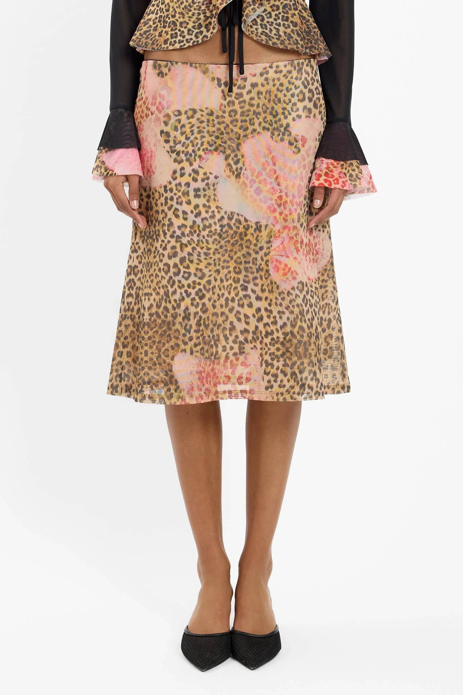 Midi Skirt | Mesh Leopard