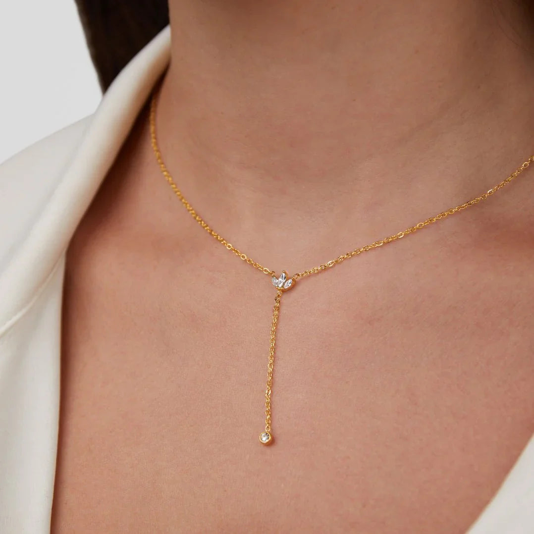 Vioraia Lariat Crystal Drop Necklace