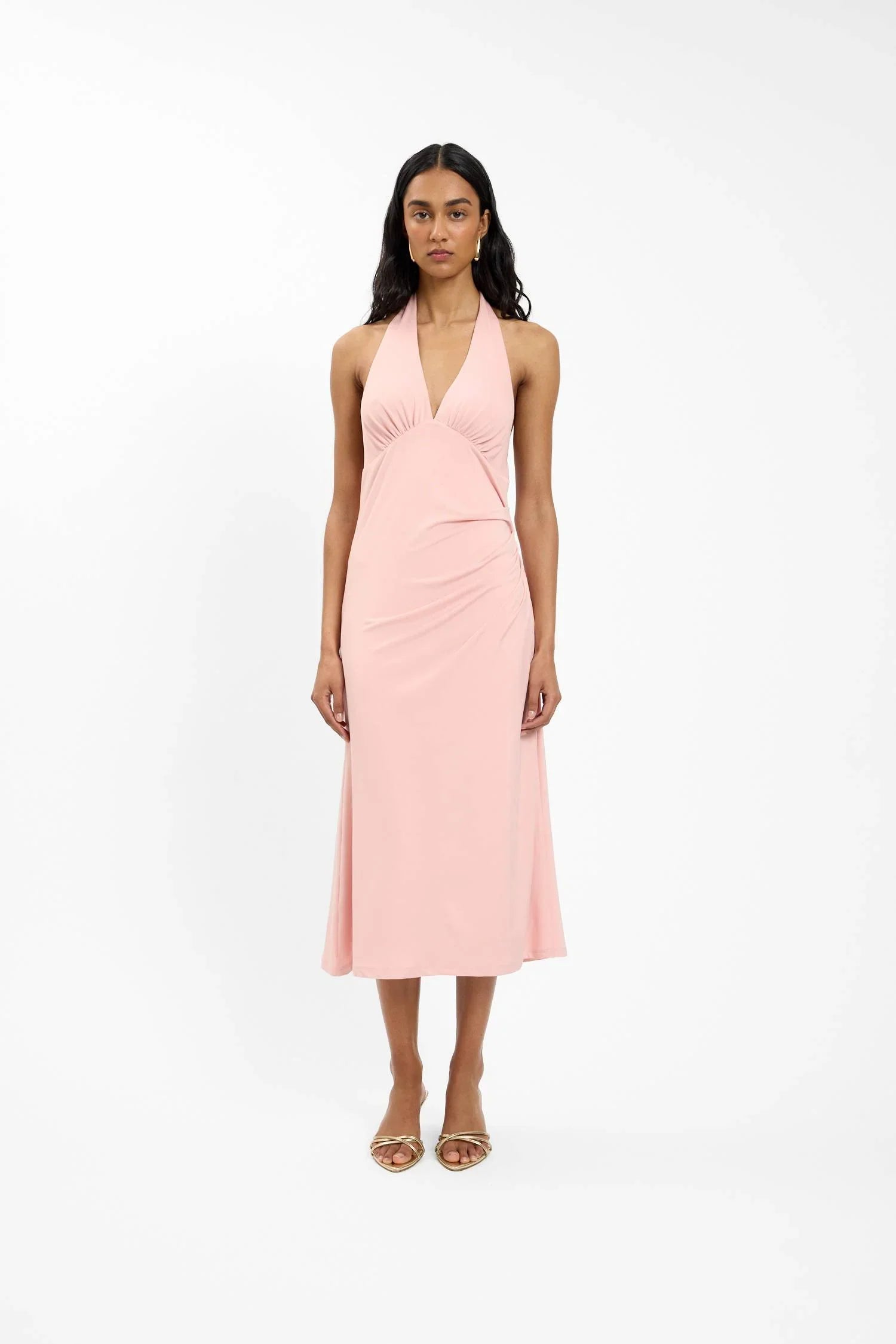 Pleated Backless Halter Dress | Musk