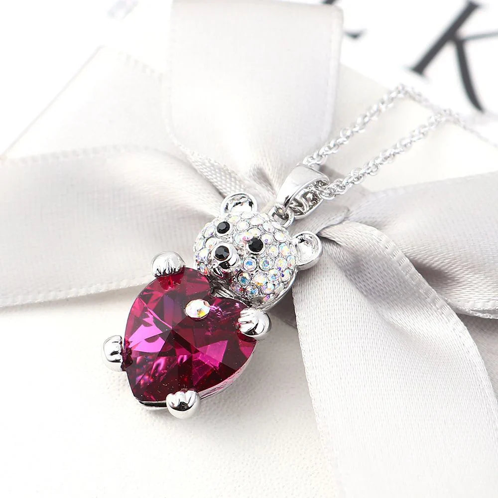 Vioraia Bear Crystal Heart Necklace