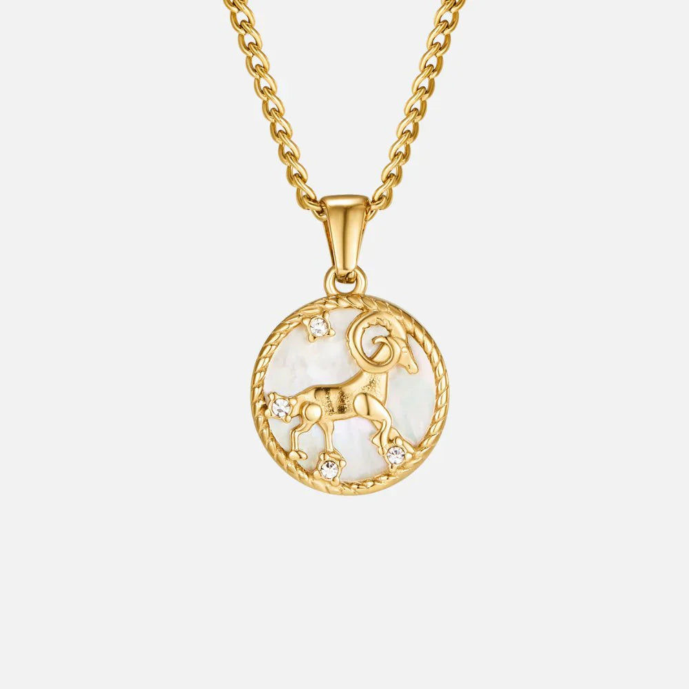 Vioraia White Shell Zodiac Coin Necklace