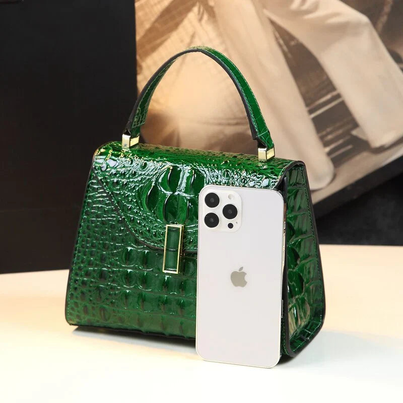 Vioraia Genuine Leather Crocodile Crossbody Bag
