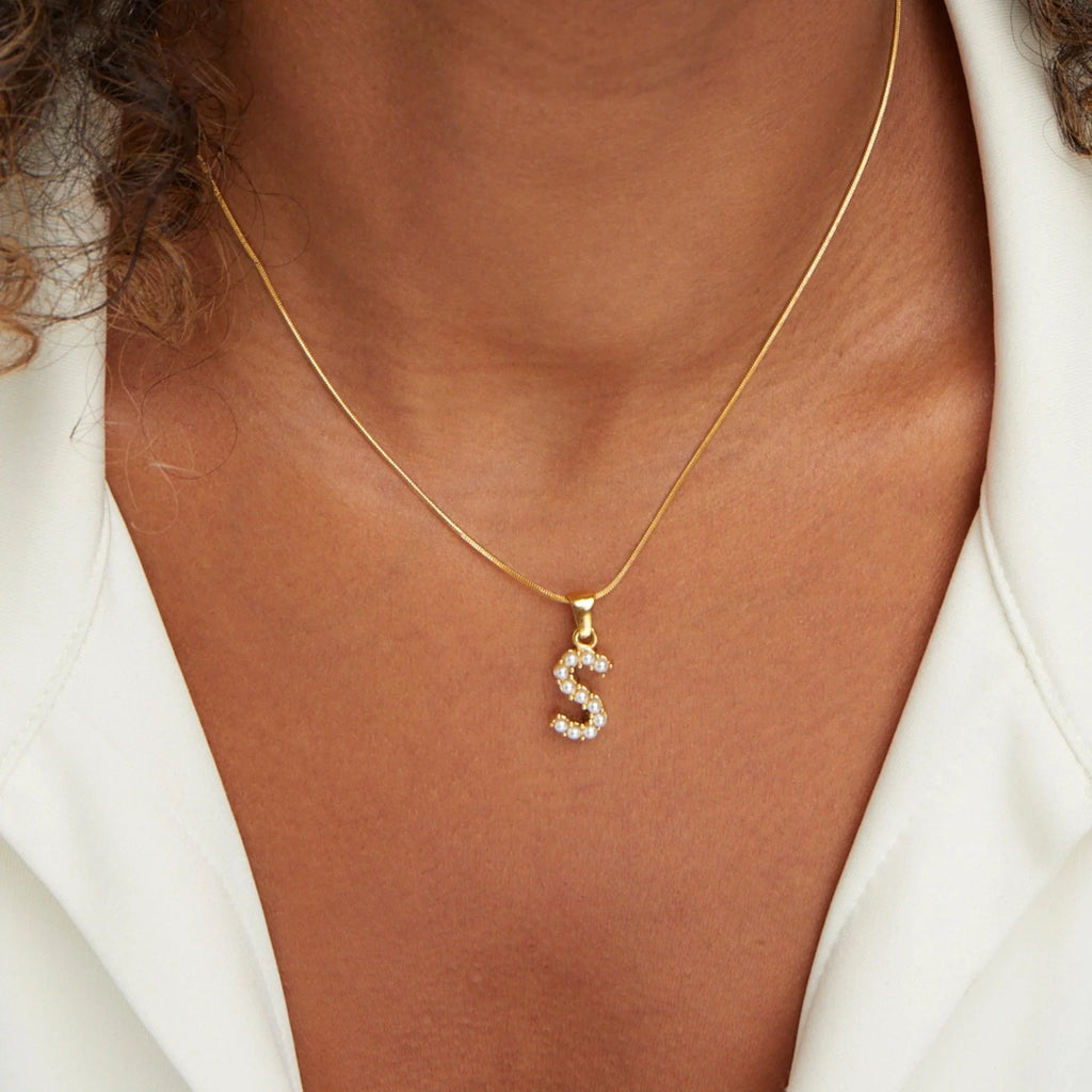 Vioraia Letter Pearl Charm Necklace