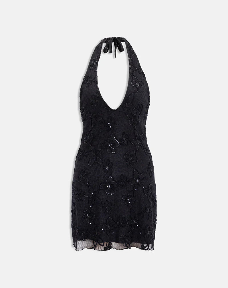 Codami Mini Dress in Sequin Knit Black