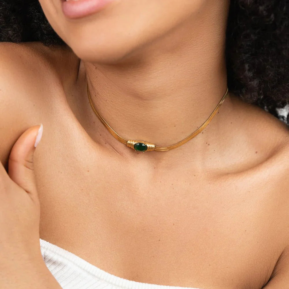 Vioraia Monica Green Crystal Necklace