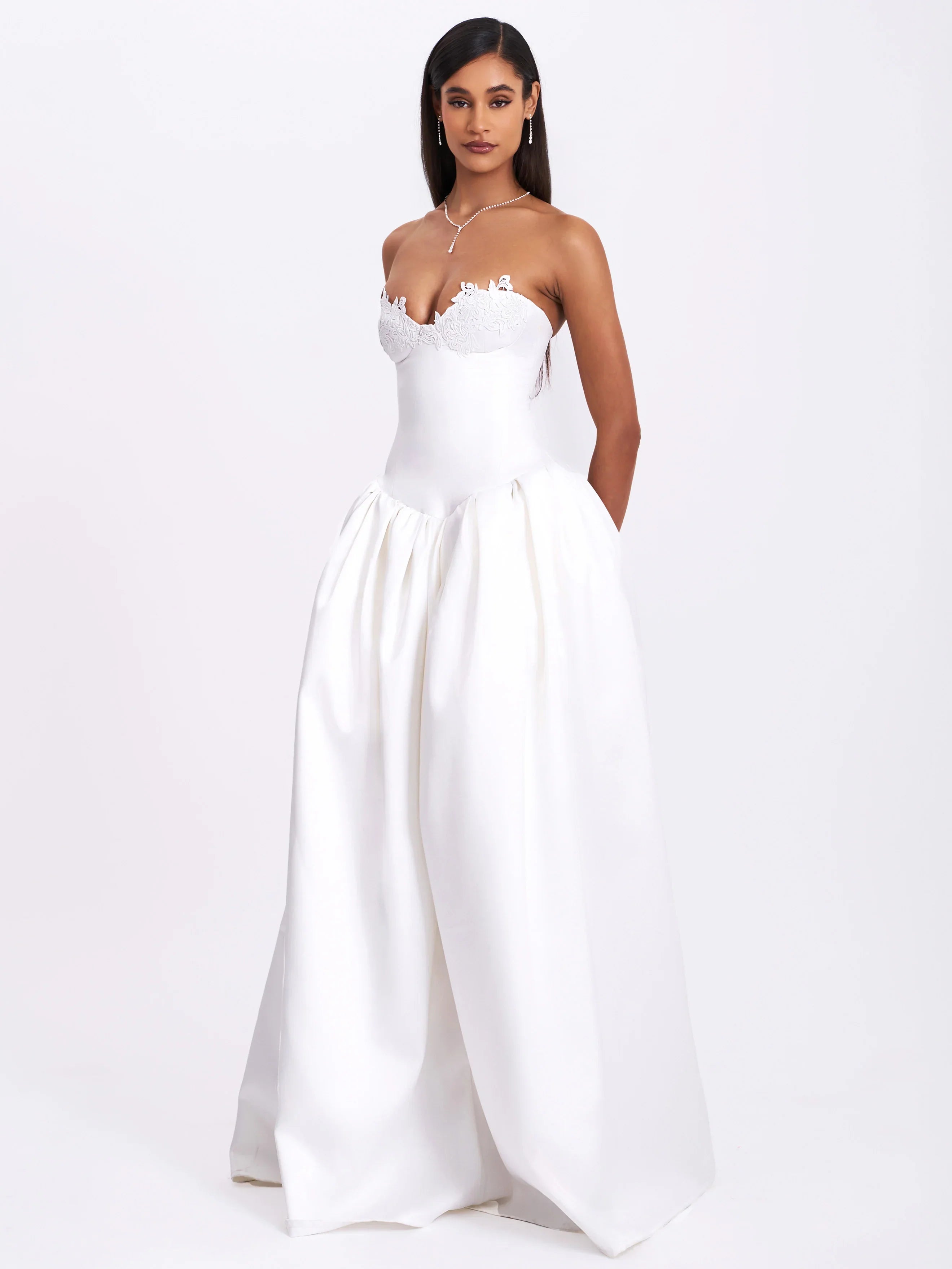Naila Lace Trim Strapless Drop Waist Wedding Gown