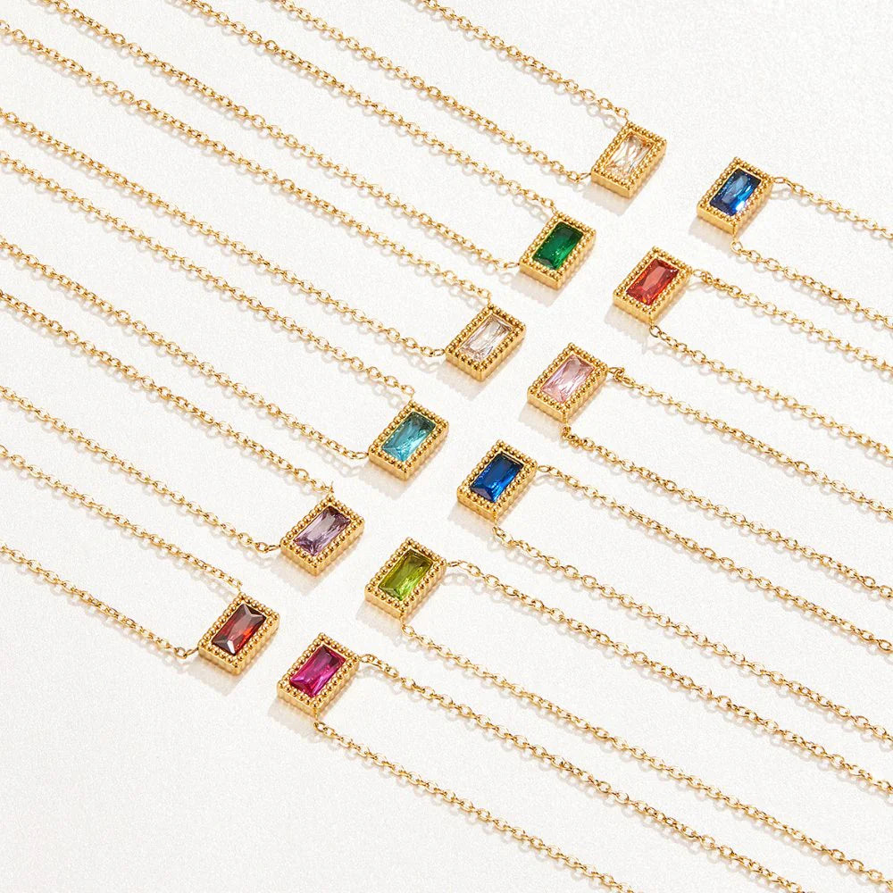 Vioraia Baguette Birthstone Necklace