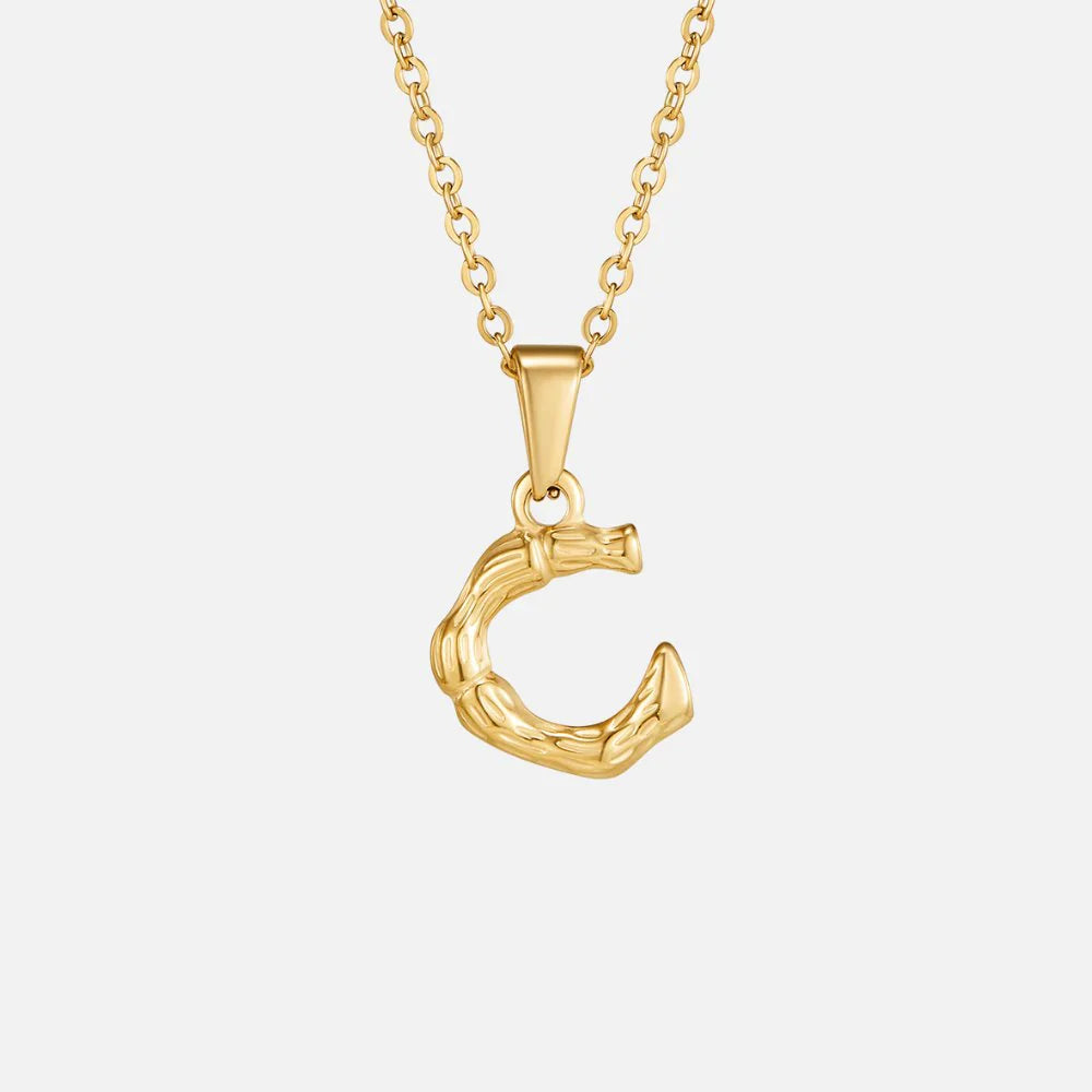 Vioraia Golden Bamboo Letter Pendant Necklace