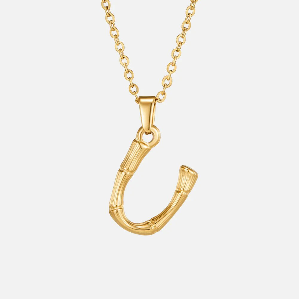 Vioraia Golden Bamboo Letter Pendant Necklace