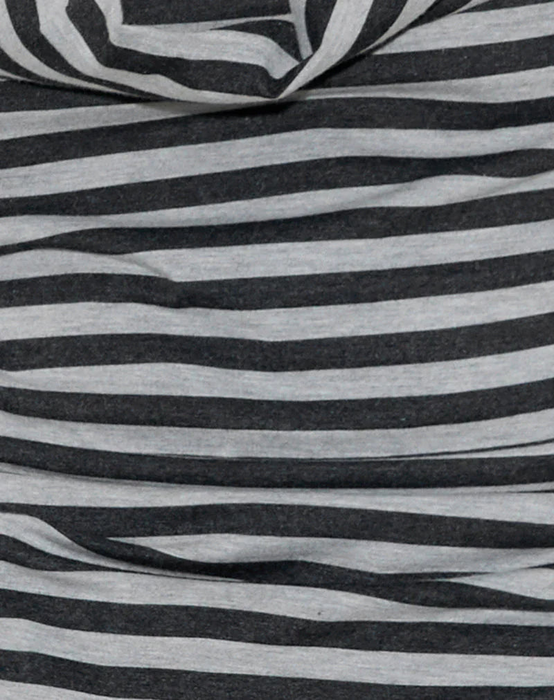 Pramita Halterneck Plunge Backless Mini Dress in Black and Grey Stripe