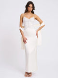 Karmen Pearl Top Pencil Slip Gown with Scarf