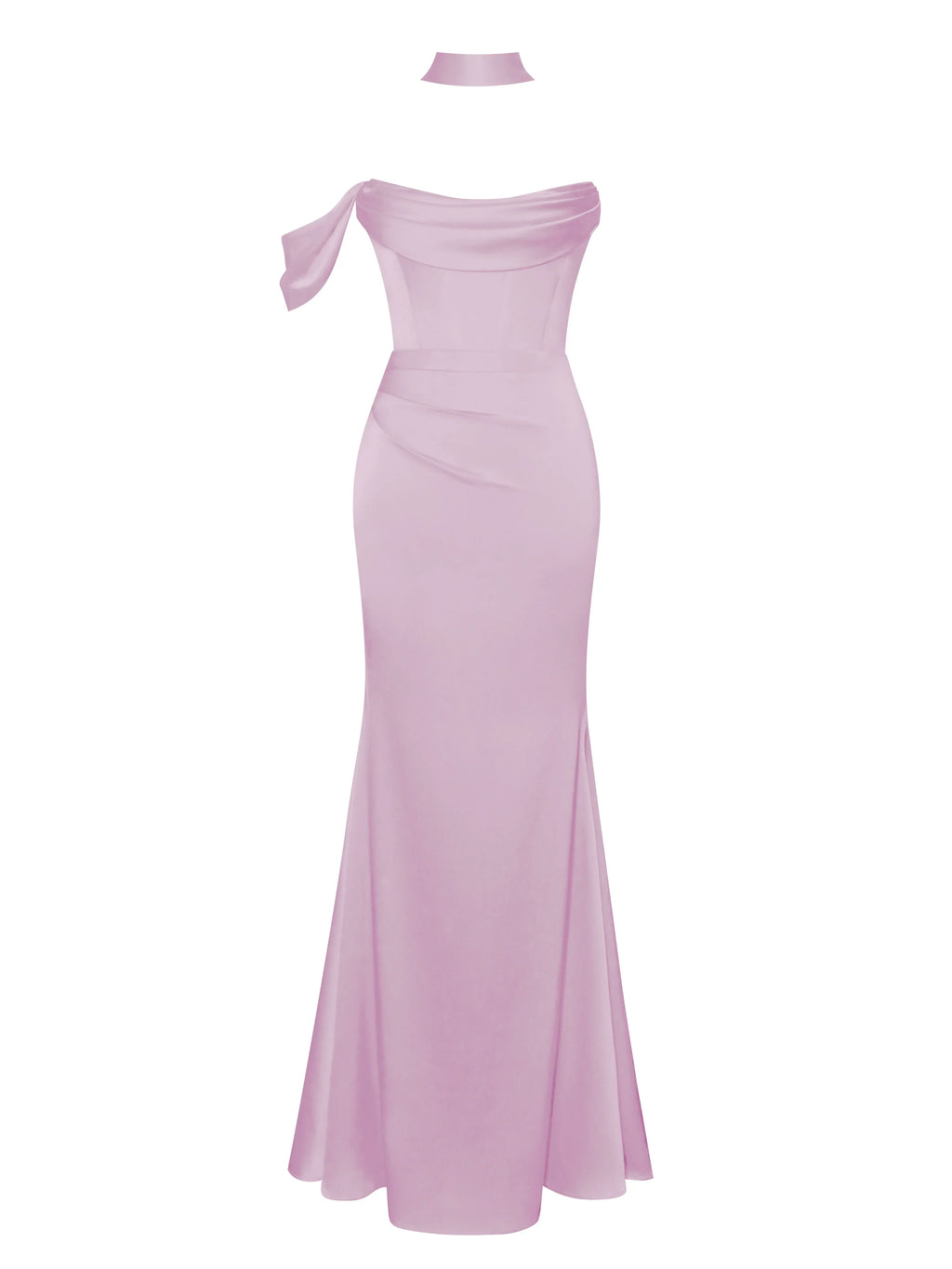 Ivona Mauve Halter Neck Double Duchess Satin Gown