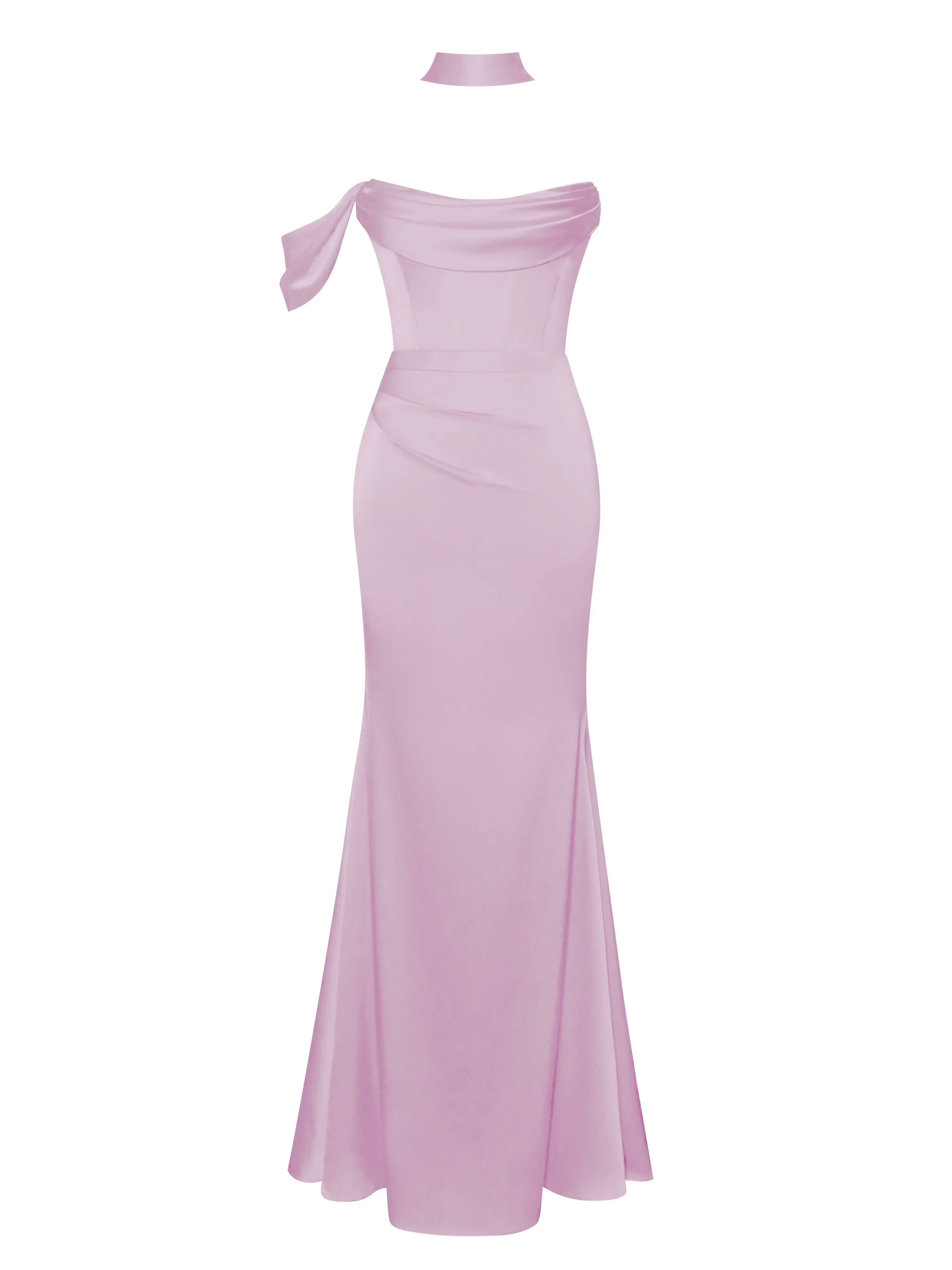 Ivona Mauve Halter Neck Double Duchess Satin Gown