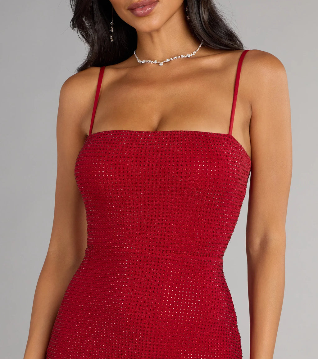 Melanie Rhinestone Lace-Up Bodycon Mini Dress