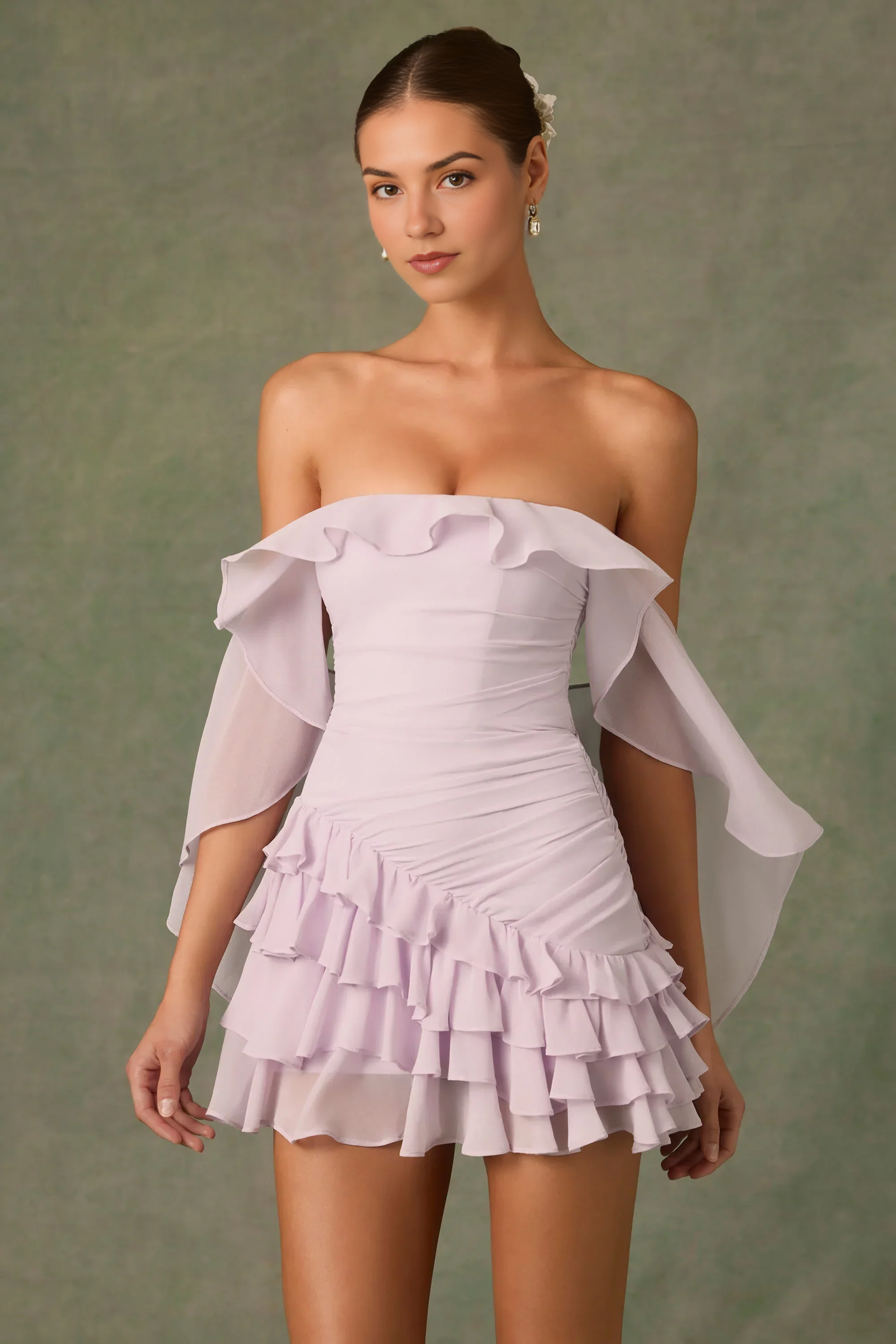 Off-Shoulder Ruffled Mini Dress in Lilac – Flirty & Feminine