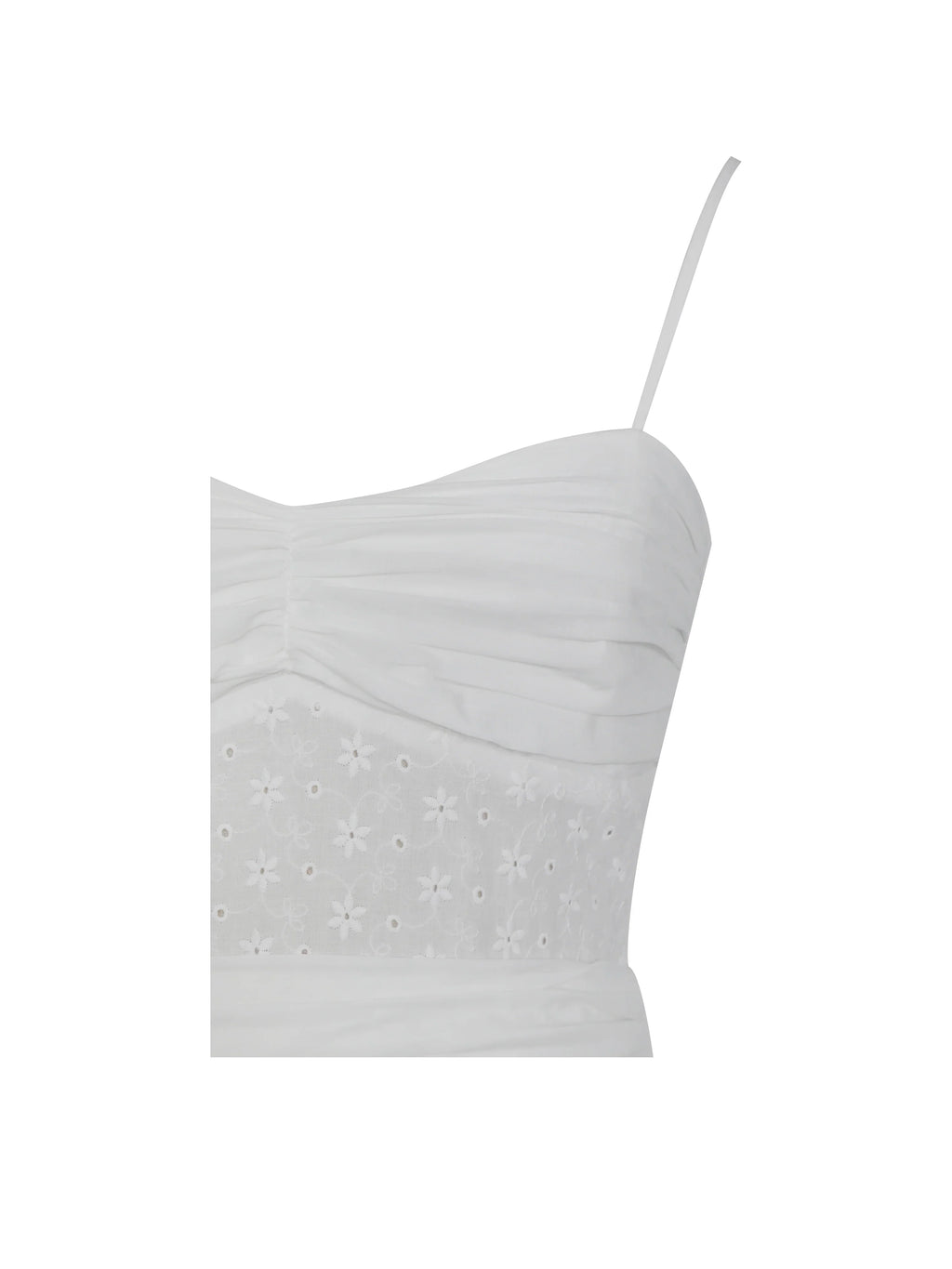 Maelis White Eyelet Drop Waist Cotton Midi Dress