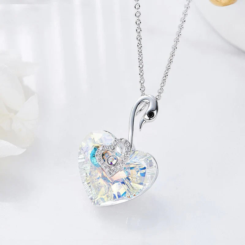 Vioraia Crystal Swan Heart Necklace