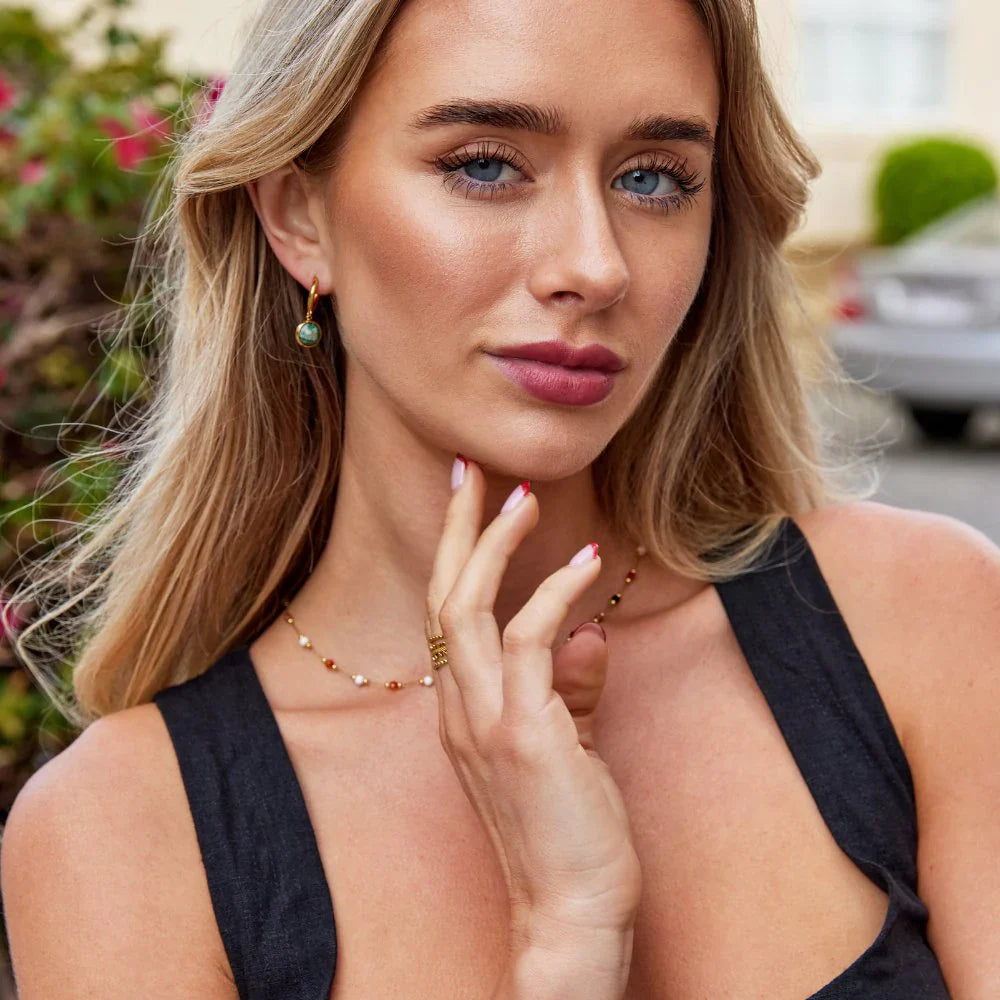 Vioraia Amelia Green Stone Hoop Earrings