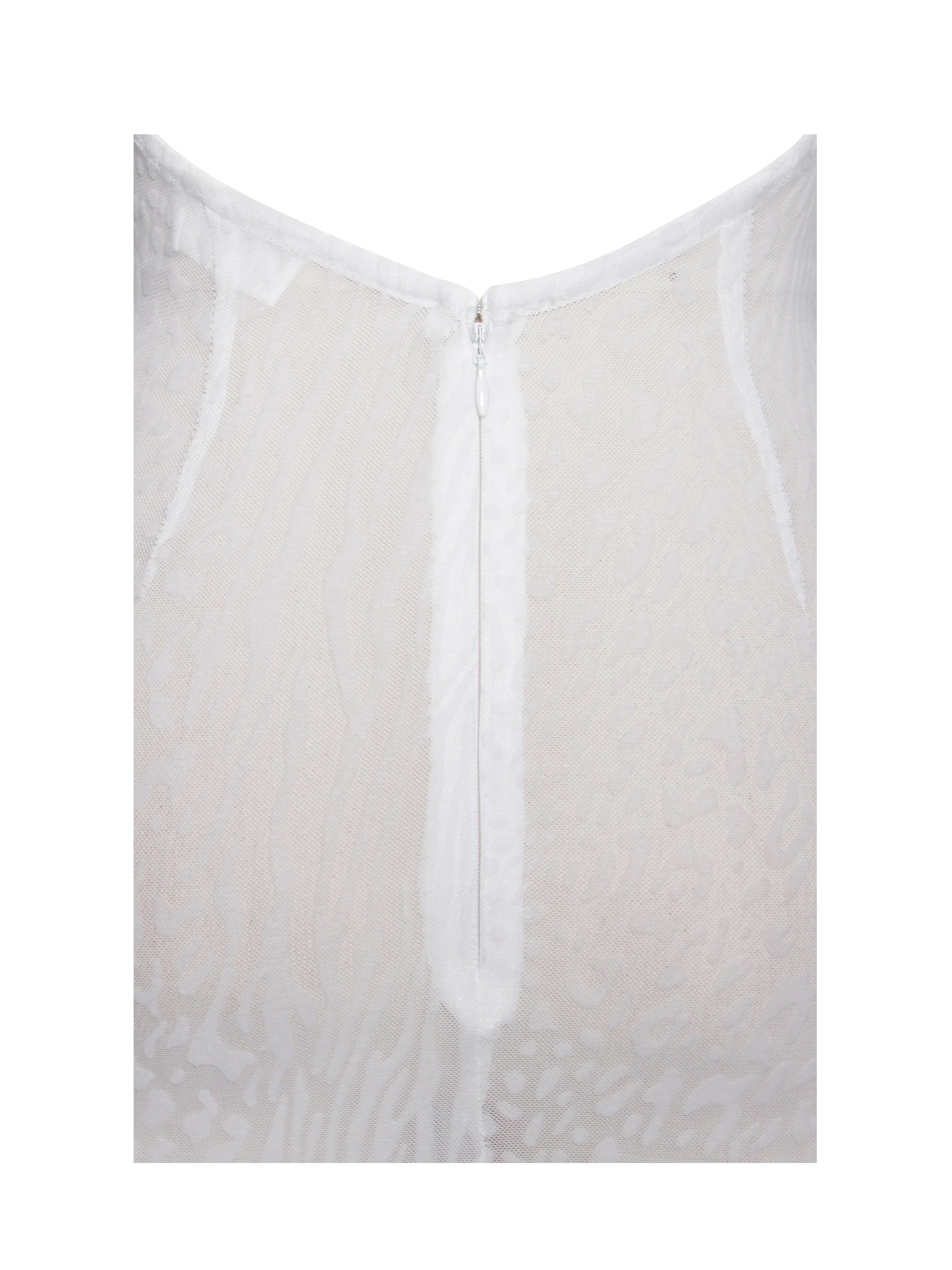 Olena White Burnout Velvet Animal Print Mesh Halter Neck Maxi Dress
