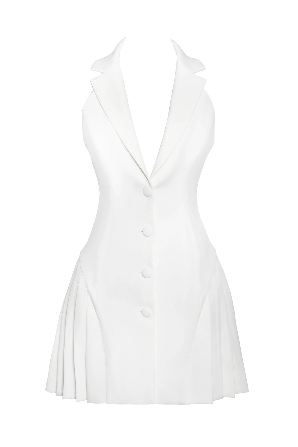 Reyna White Backless Pleated Mini Blazer Dress