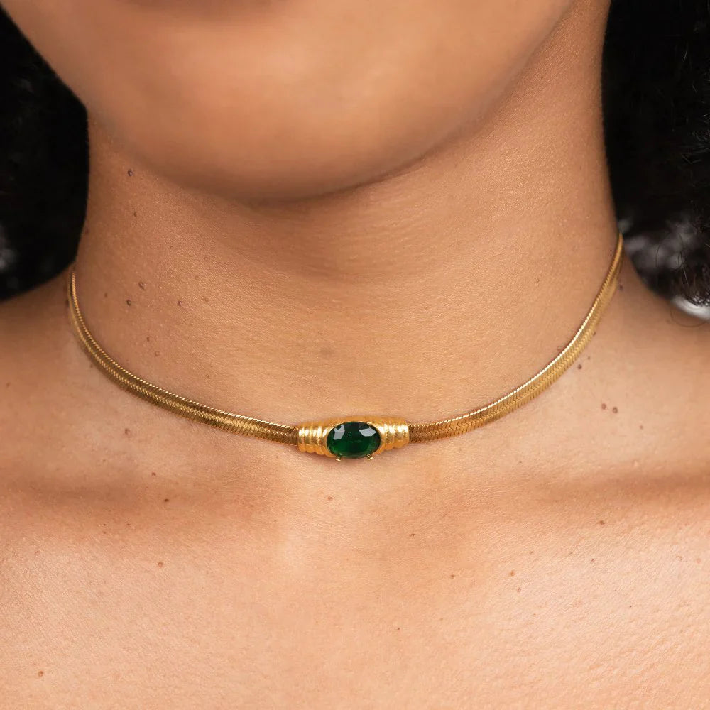 Vioraia Monica Green Crystal Necklace