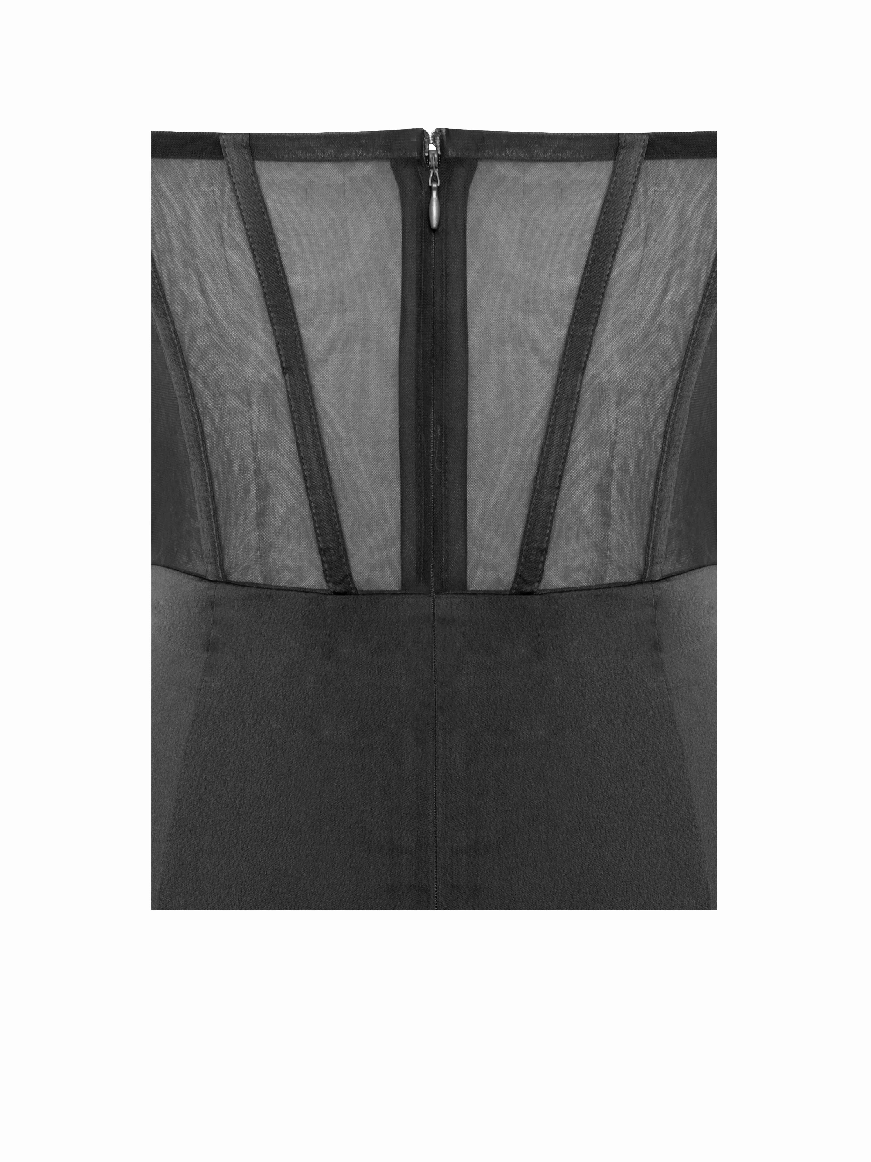 Talia Black Satin Lace Corset Maxi Dress