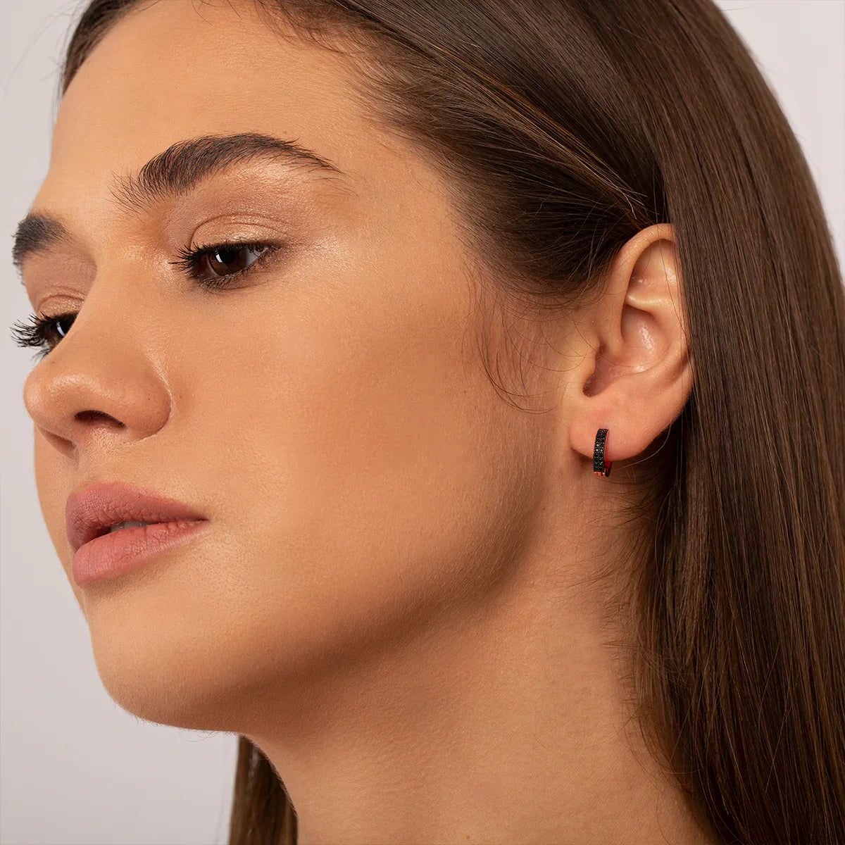 Vioraia Black Rose Huggie Earrings