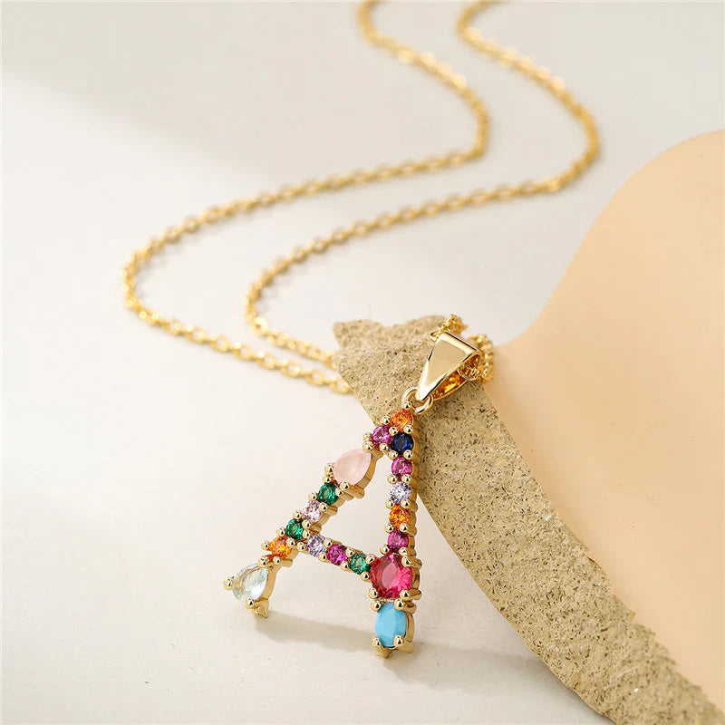 Vioraia Rainbow Gemstone Initial Necklace