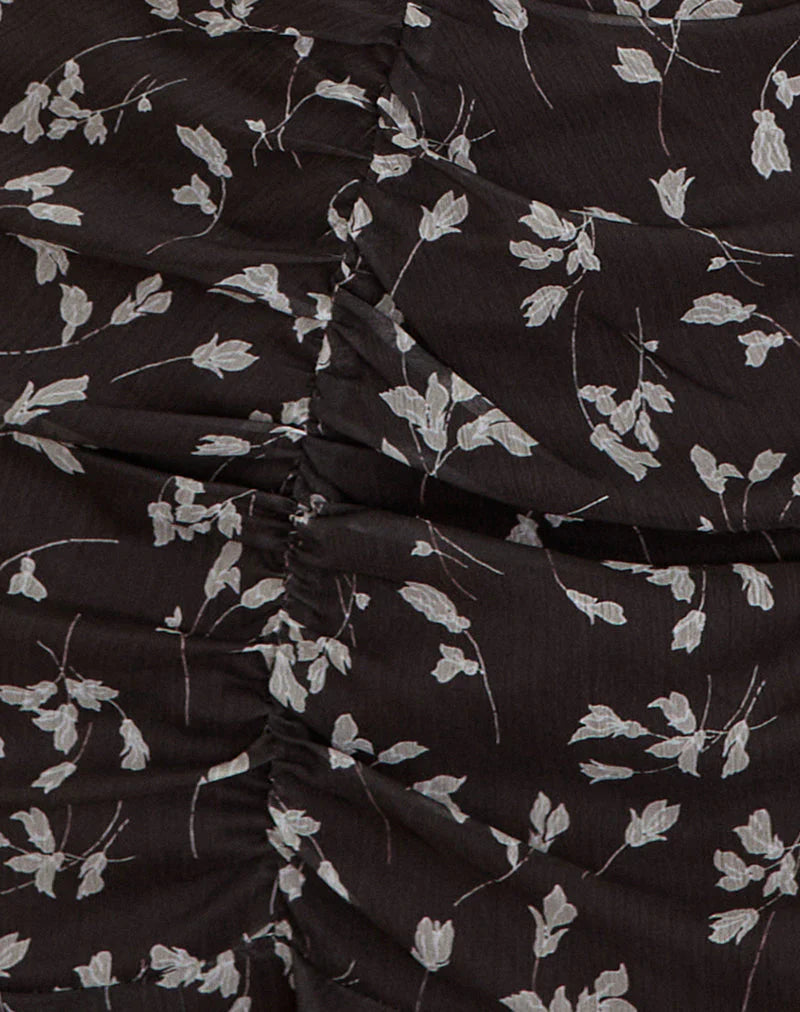 Sumiko Mini Dress in Flower Chiffon Brown