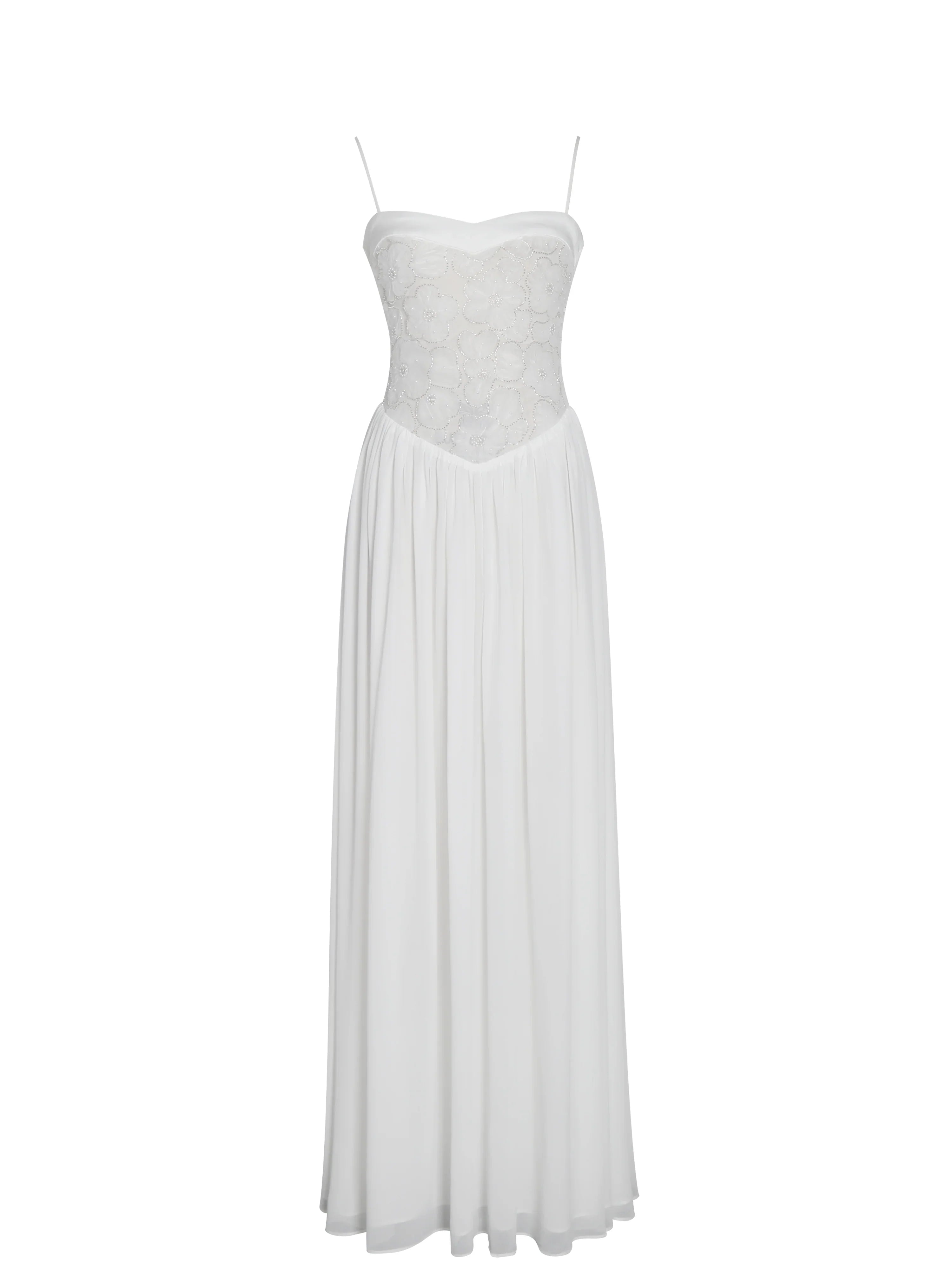 Ucille White Embroidered Chiffon Maxi Dress